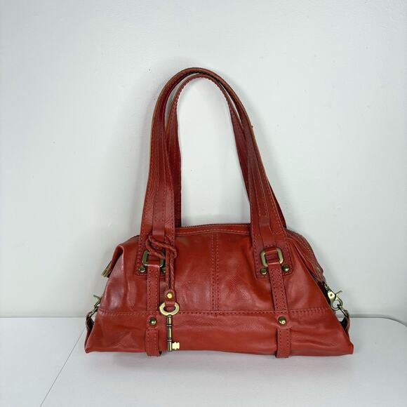 FOSSIL Fifty Four Leather Handbag Burnt Orange Clay Heavy Hardware Hobo Vintage - Picture 1 of 16